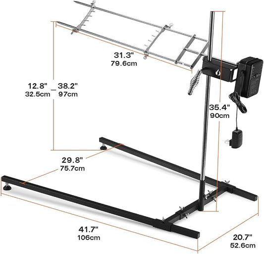 onlyfire Spit Rotisserie Kit with Stand, Open Flame Camping Grill for Outdoors, Cooking Over Any Grill or Fire - Include Motor, Power Adapter and USB Cable