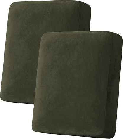 H.VERSAILTEX Velvet Stretch Couch Cushion Cover Plush Cushion Slipcover for Chair Loveseat Sofa Cushion Furniture Protector Seat Cushion Sofa Cover (2 Piece Medium Sofa Cushion Covers, Olive)