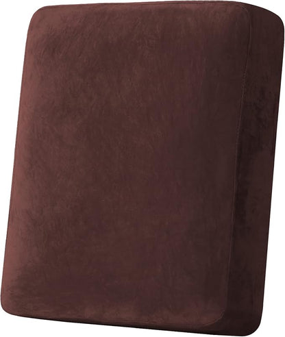 H.VERSAILTEX Velvet Stretch Couch Cushion Cover Plush Cushion Slipcover for Chair Cushion Furniture Protector Seat Cushion Sofa Cover (1 Piece Armchair Cushion Covers, Brown)