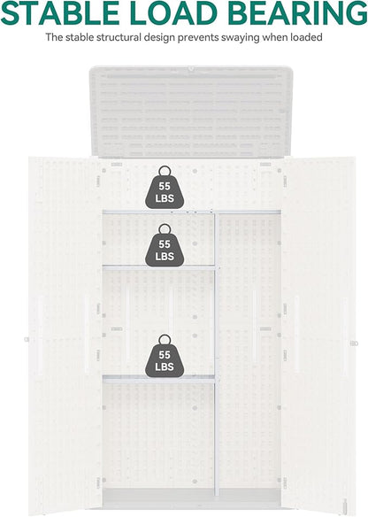 YITAHOME 60cuft Vertical Storage Shed Shelf, Weatherproof Metal Shelf for 60 cu ft Tool Cabinet, Ideal for Outdoor Use, Easy Assembly,45.6" L X 13.2" W X 69" H, White