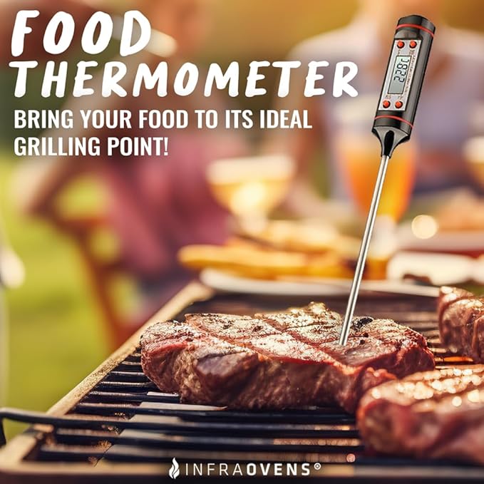 INFRAOVENS Set of 3 BBQ Grill Grate Liners, 25 x 17 Reusable Grill Toppers for Outdoor Charcoal, Gas, Electric - Grilling Accessories and Thermometer, Non Stick, Easy to Clean, Cut to Size, PFOA Free