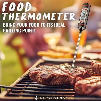 INFRAOVENS Set of 3 BBQ Grill Grate Liners, 25 x 17 Reusable Grill Toppers for Outdoor Charcoal, Gas, Electric - Grilling Accessories and Thermometer, Non Stick, Easy to Clean, Cut to Size, PFOA Free