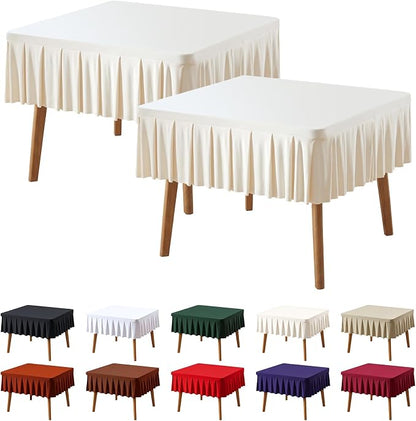PARTISKY Ivory Spandex Square Tablecloths 34x34 Inch, 2 Pack Wrinkle Free Fitted Card Table Cloth Stretch Square Table Cover for Kitchen Dinner, Holiday Party, Wedding Banquet, Display Trade Show