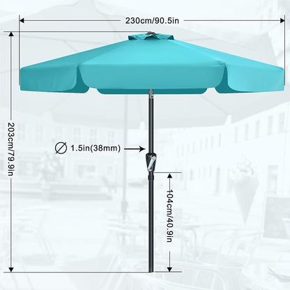 MASTERCANOPY 7.5ft Patio Umbrella with Valance, Crank & Tilt, Turquoise | 6 ribs, UV/fade-resist, waterproof, vent, for garden/deck/yard/pool