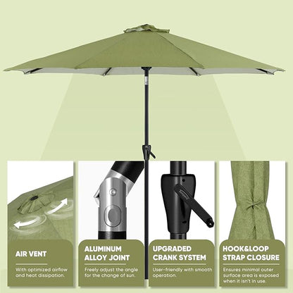 Tempera Patio Market Outdoor Table Umbrella with Push Button Tilt and Crank, Large Sun Umbrella with Sturdy Pole & Fade Resistant Canopy, Easy to Set