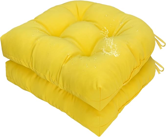 Gnostik 2 Pcs Outdoor Seat Cushions, Yellow Waterproof U Shaped Outdoor Chair Cushions Patio Chair Seat Pads for Porch, Garden Furniture, 18.6"X18.6"