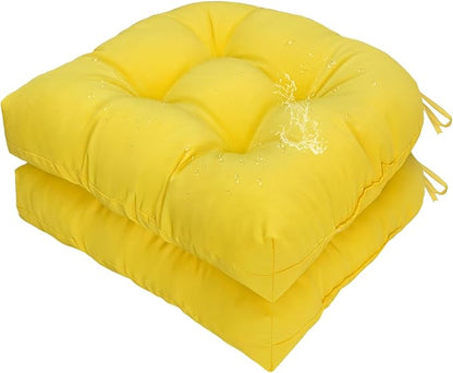Gnostik 2 Pcs Outdoor Seat Cushions, Yellow Waterproof U Shaped Outdoor Chair Cushions Patio Chair Seat Pads for Porch, Garden Furniture, 18.6"X18.6"