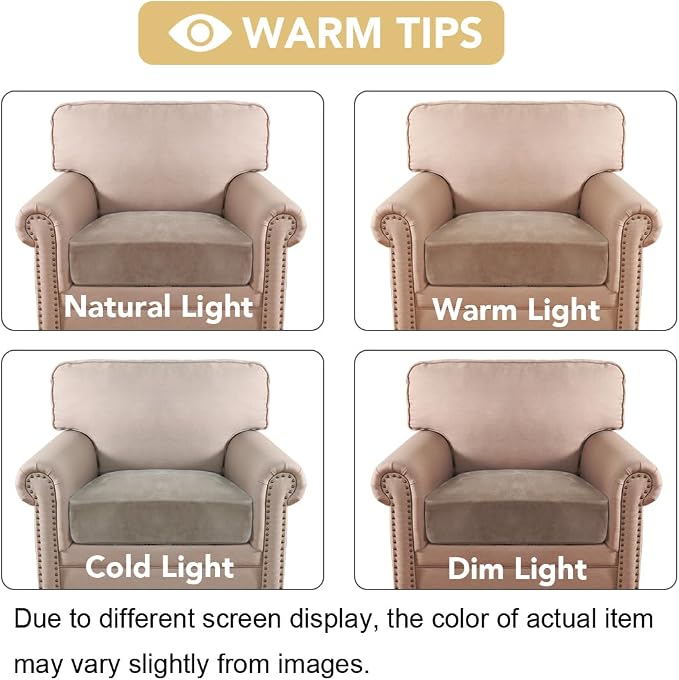 H.VERSAILTEX Velvet Stretch Couch Cushion Cover Plush Cushion Slipcover for Chair Cushion Furniture Protector Seat Cushion Sofa Cover (1 Piece Armchair Cushion Covers, Taupe)