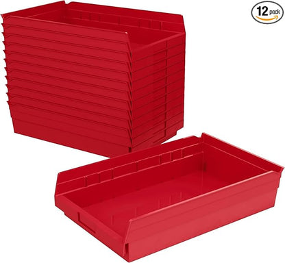 Akro-Mils 30178 Heavy Duty Plastic Shelf Bins, 18"x 11"x 4", Red, 12-Pk | Heavy Duty Nesting Storage Bins for Garage, Closet, Refrigerator, Kitchen, Cabinet, Drawer Organization, Pantry Organization