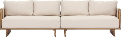 Merax Acacia Wood Outdoor Patio 105 Inch Loveseat Sofa with Cushions, Large 4-Seater Sofa Daybed for Backyard, Lawn, Deck, Balcony, Water Repellent Fabric, 400 lbs Capacity, Light Teak +Beige