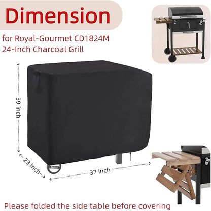 Charcoal Grill Cover for 24 in Royal Gourmet CD1824M Grill with Side Table | 37x23x39,Waterproof Dustproof Heavy Duty Oxford Fabric