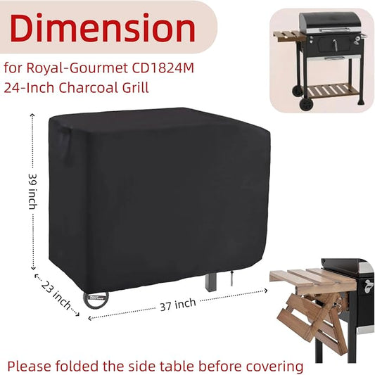Charcoal Grill Cover for 24 in Royal Gourmet CD1824M Grill with Side Table | 37x23x39,Waterproof Dustproof Heavy Duty Oxford Fabric