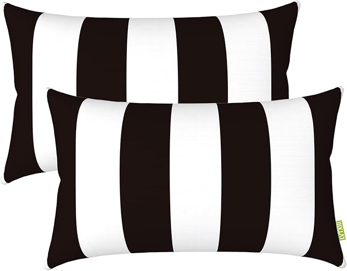 LVTXIII Outdoor/Indoor Lumbar Pillow Case Covers ONLY, 12” x 20” Patio Garden Decorative Lumbar Pillow Covers Pack of 2 for Outdoor Home Patio Furniture Use - Cabana Black