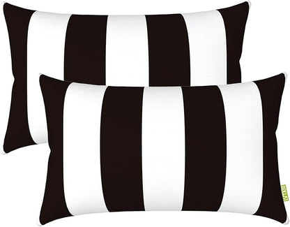 LVTXIII Outdoor/Indoor Lumbar Pillow Case Covers ONLY, 12” x 20” Patio Garden Decorative Lumbar Pillow Covers Pack of 2 for Outdoor Home Patio Furniture Use - Cabana Black
