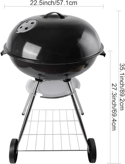 22-inch Charcoal Grill Kettle grill: Black Portable grill with stainless steel grilling net - backyard barbecue party grill (22inch)