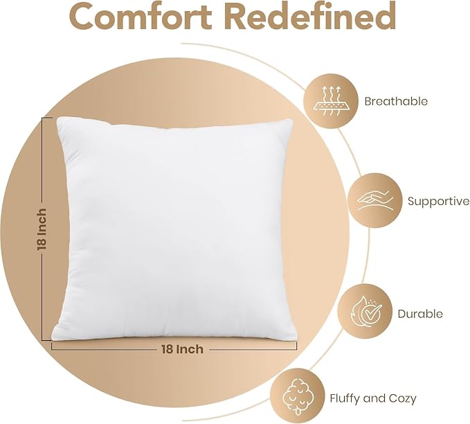 Utopia Bedding 18x18 Outdoor Pillows, Water Resistant Throw Pillows, 4-Pack | Outdoor Throw Pillows, Water Repellent, Decorative Pillow for Patio Furniture & Porches, Plush & Supportive, Pack of 4, White