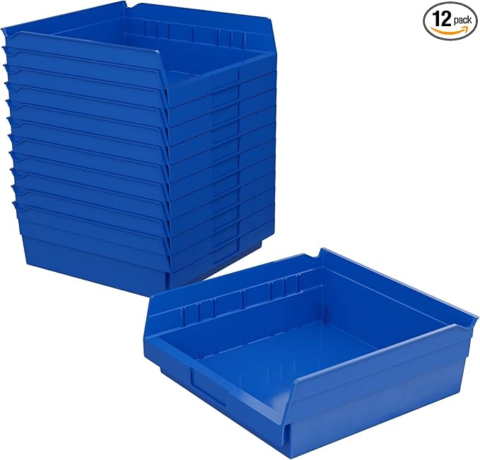 Akro-Mils 30170 Heavy Duty Plastic Shelf Bins, 12"x 11"x 4", Blue, 12-Pk | Heavy Duty Nesting Storage Bins for Garage, Closet, Refrigerator, Kitchen, Cabinet, Drawer Organization, Pantry Organization