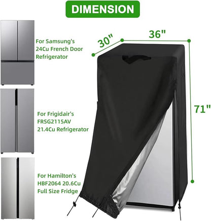 36W Large Refrigerator Cover for Most 20-24 Cu Ft Outdoor Upright Fridge | 36x30x71,Waterproof Dustproof Heavy Duty Oxford Fabric,for 20-24 Cubic Feet French Door Fridge/ Full Size Freezer