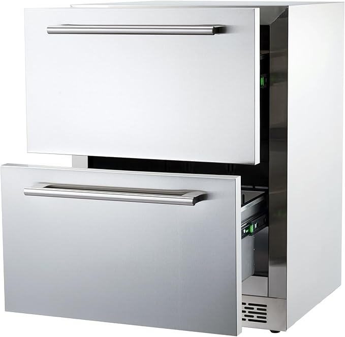 24 inch Undercounter Refrigerators with Weatherproof Full Stainless Steel Body, Built-in Beverage Refrigerator for Home and Commercial Use, Stainless Steel Door, Fast Cooling, Low Noise, 37-65 °F