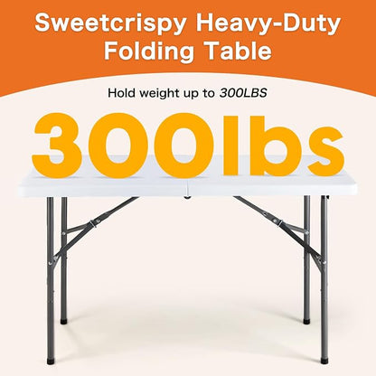 Sweetcrispy 6 FT Folding Picnic Table 2 Pack, Easy to Fold and Store, Foldable Table for Camping Picnic Dining Party Kitchen Outdoor Indoor with Carrying Handle