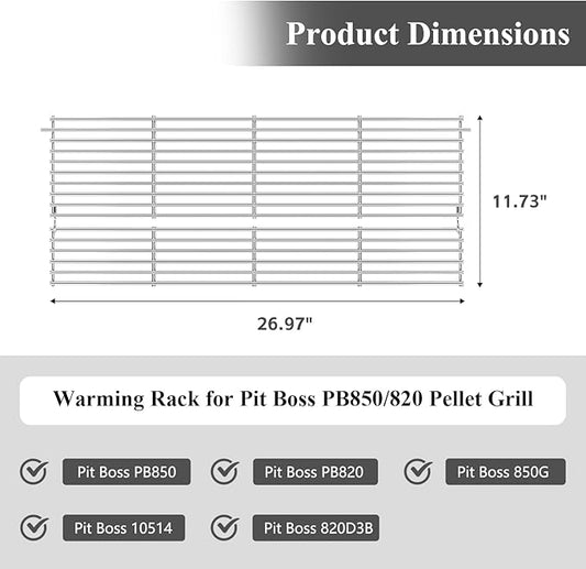 Uniflasy Warming Rack for Pit Boss PB850 PB820 Series Pellet Grill, Stainless Steel Upper Cooking Grate Replacement for Pit Boss PB850G 10514 PB820D3B, Foldable BBQ Grill Top Rack