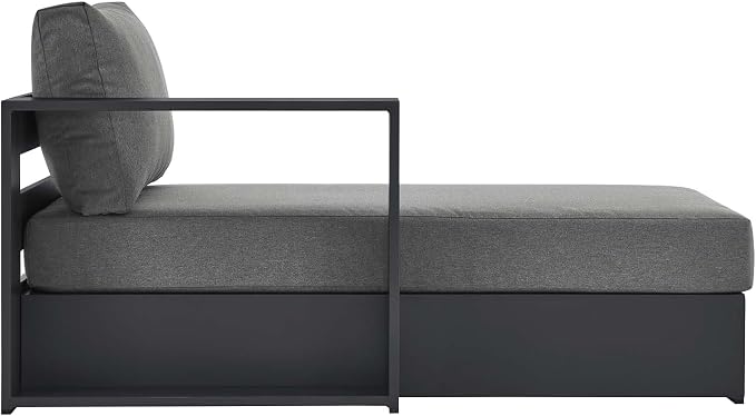 Modway Tahoe Aluminum Outdoor Chaise Lounge in Gray Charcoal with Weather-Resistant Cushions, Modular Left-Facing Patio Lounger for Pool Furniture or Sectional Sofa Set