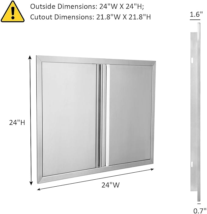 BI-DTOOL Double BBQ Access Door 24" W x 24" H 304 Brushed Stainless Steel BBQ Island Doors for Outdoor Kitchen, Outdoor Cabinet, Barbeque Grill or BBQ Island