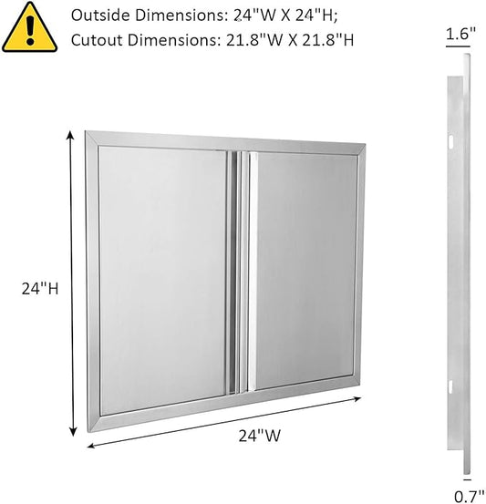 BI-DTOOL Double BBQ Access Door 24" W x 24" H 304 Brushed Stainless Steel BBQ Island Doors for Outdoor Kitchen, Outdoor Cabinet, Barbeque Grill or BBQ Island
