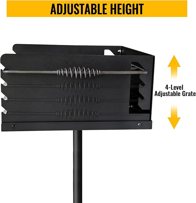 16x16x8 Inch Heavy Duty Steel Park-Style Charcoal Grill, Outdoor BBQ Grill for BBQ, Camping, Backyard