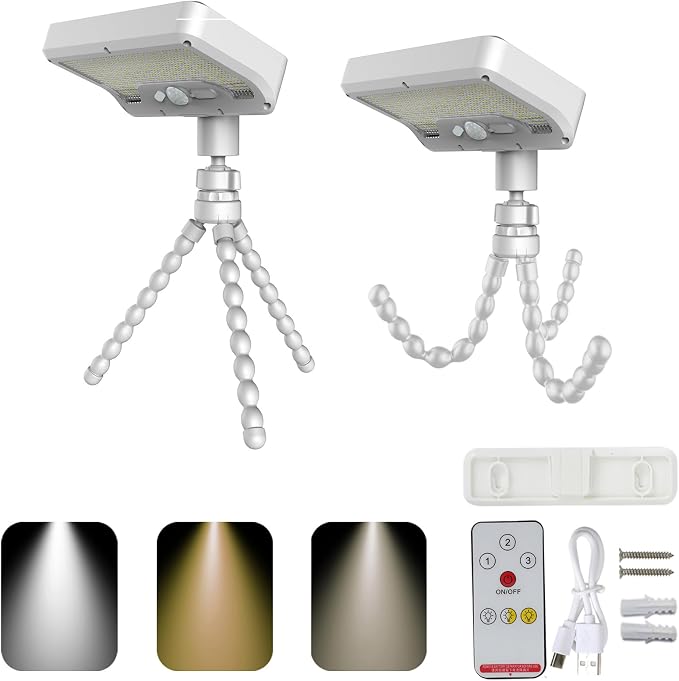 2PiecesClip On Solar Motion Sensor Lights Outdoor,Rechargeable,3 Modes ABS+PS Texture Suitable for Camping Garden Decorating,Solar Motion Sensors Outdoor Light for BBQ Grills,Garden