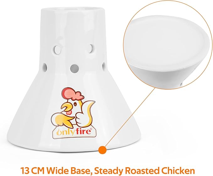 Onlyfire Ceramic Beer Can Chicken Holder, Ceramic Chicken Roaster Rack, Vertical Poultry Chicken Cooking BBQ Accessories Great for Grill, Oven or Smoker