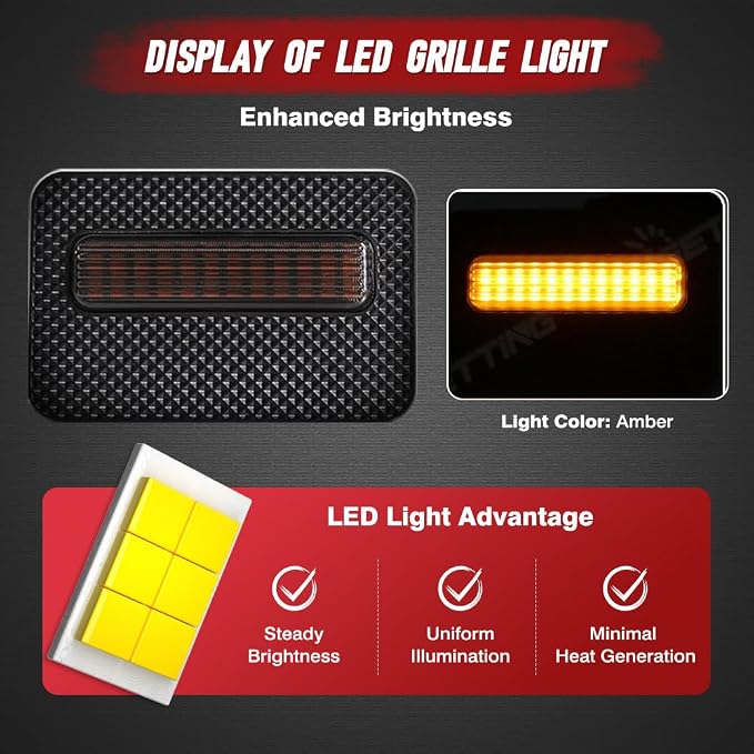 4 LED Grille Lights with Wire Harness and Fuse, LED Front Grill Light, Compatible with Toyota Tacoma SR/SR5 2024-2026, 1 Set (Smoked Black Cover)