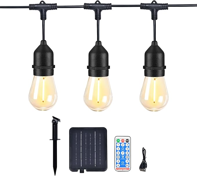 Outdoor Solar String Lights 52FT 16, Shatterproof & Waterproof LED Patio Lights with Remote, Dimmable & Timer Functions, 2700K Warm White Commercial Grade Decorative Hanging Lights