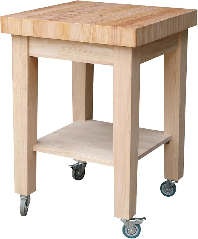 IC International Concepts Solid Wood Island Cart, Butcher Block, Unfinished