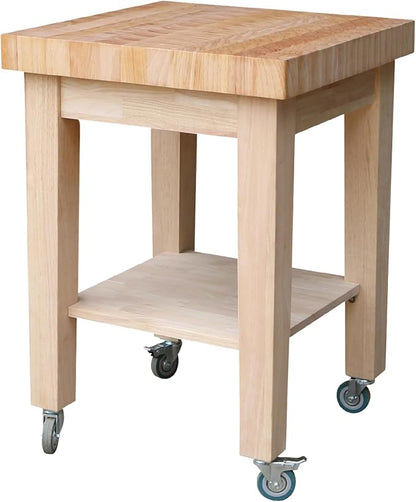 IC International Concepts Solid Wood Island Cart, Butcher Block, Unfinished