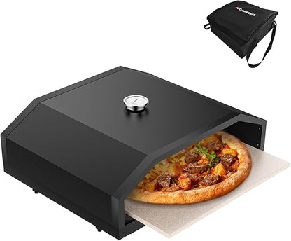 CAMPLUX 17 Inches Pizza Oven for Grill with Storage Bag and 14.8"×13" Cordierite Stone, Grill Top Pizza Oven Built-in Thermometer, Compatible with Propane & Charcoal Grill for Crispy Homemade Pizza