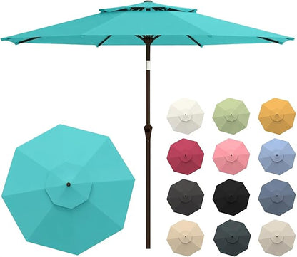 Patio Umbrella, 2 Tier Outdoor Table Umbrella, Large Vented Market Umbrellas with Push Button Tilt and Crank, 8 Sturdy Ribs for Backyard, Deck, Pool, UPF50+ UV Protection