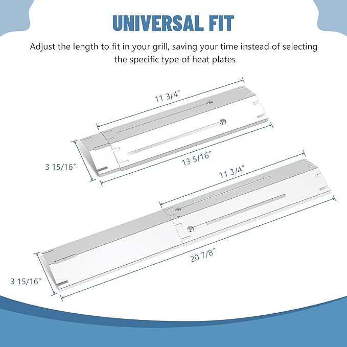 Universal Stainless Steel Adjustable Grill Heat Plates Heat Tents Heat Shields Grill Burner Cover,Compatible with Charbroil, Nexgrill, Brinkmann, Dyna Glo etc.,Extends from 11.75" up to 21" L, 4 Pack