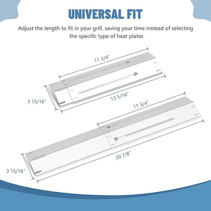 Universal Stainless Steel Adjustable Grill Heat Plates Heat Tents Heat Shields Grill Burner Cover,Compatible with Charbroil, Nexgrill, Brinkmann, Dyna Glo etc.,Extends from 11.75" up to 21" L, 4 Pack