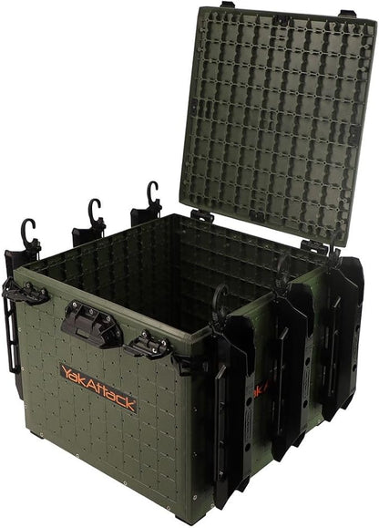 YakAttack BlackPak Pro Kayak Fishing Crate - Ranger Green | 16" x 16" Riggable Kayak Gear Storage System with Hinged Lid, GridLoc Mount Panels & 6 TetherTube Rod Holders | Lightweight Tankwell Crate