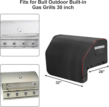 32 inch Built-in Grill Cover for Bull 45005 Built in Gas Grill, BBQ Grill Top Cover Replace for Bull Lonestar 4 Burner, 87048 Smoker Heavy Duty Waterproof Windproof BBQ Grill Cover with Handle
