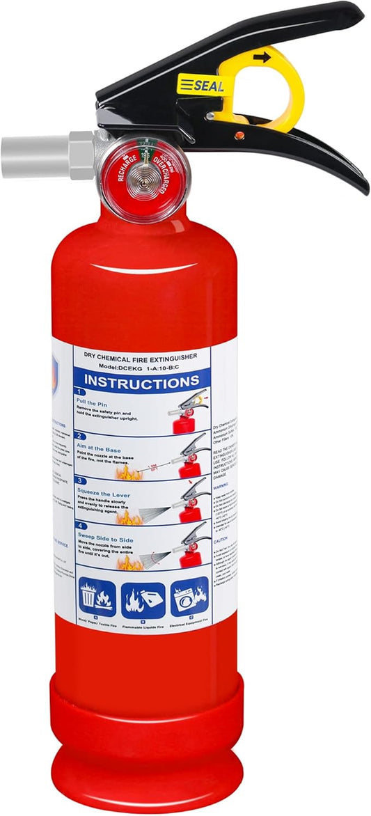 1 Pack ABC Dry Chemical Fire Extinguisher with Mount, 2.5 lb 1A:10B:C Rating for Home, Vehicle, Boat, Quick Release Handle, Compact & Portable Dry Powder Extinguishers