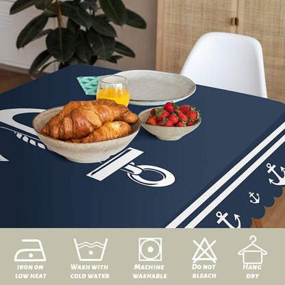 Nautical Decorative Rectangle Tablecloth Anchor Sailing Ocean Dark Navy Blue Rectangle Tablecloth Picnic Table Cover BBQ Table Cloths Polyester for Kitchen Coffee 52" x 70" 4-6 Seats