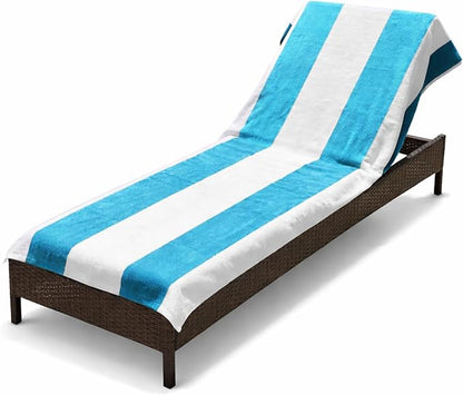 Superior Cabana Cotton Lounge Chair Cover, Outdoor Towel/Chaise Furniture Covers, Terry Cloth, Beach, Spa, Swim Accessories, Pool Chair Cover, Soft, Quick Drying, 32" x 102", Turquoise