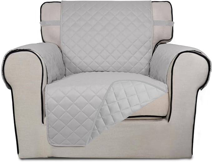 PureFit Reversible Chair Sofa Cover Dog Couch Covers for Sofa, 25.5 in | Light Gray/Light Gray, Water Resistant Couch Protector, Washable Pet Couch Cover with Non Slip and Elastic Straps For Kids