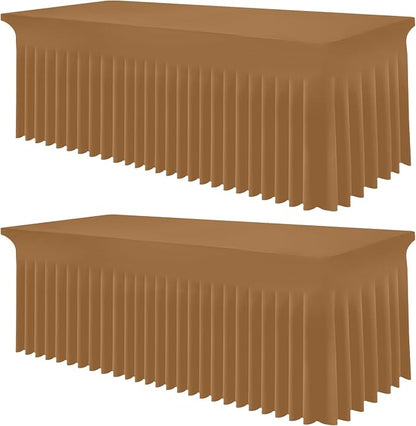 Smiry 2 Pack Spandex Elastic Fitted Table Cloth Skirt for 8FT Table | Stretch Washable Table Cloth, Banquet Table Cover for Wedding, Party, Indoor & Trade Shows, (Brown, 96Lx30Wx30H)