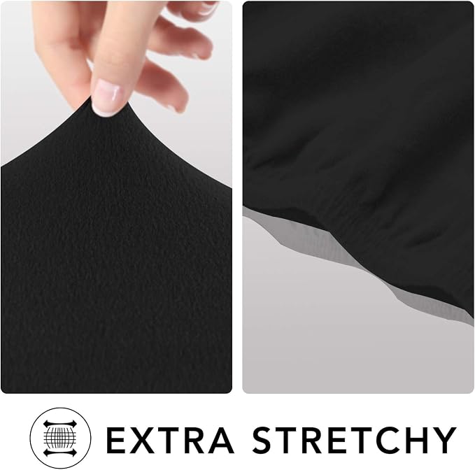 PureFit Stretch Loveseat Covers Fleece Couch Covers for Sofa Black | 1-Piece Sofa Slipcover Soft Couch Protector, Sofa Cover Washable with Non Skid Foam and Elastic Bottom for Kids, Dogs