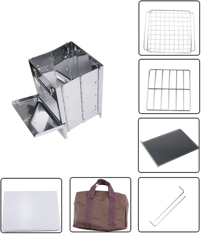 Portable Charcoal Grill for Camping BBQ, Stainless Steel Foldable Outdoor Barbecue Grill with Mesh Carry Bag, Ideal for Garden Party & Travel,A-1