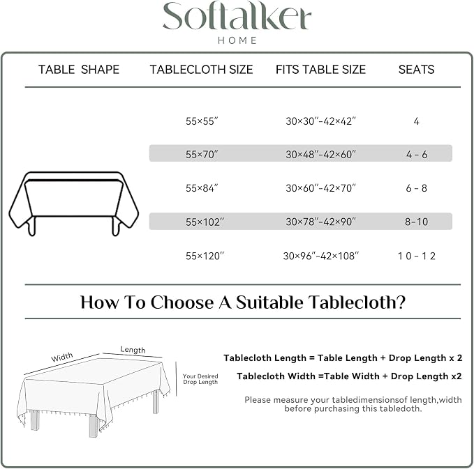 Softalker Outdoor Checkered Tablecloth Square, Spring Summer Linen Cotton Gingham Table Cloth with Tassel, Heavy Duty Wrinkle Free Buffalo Plaid Table Cover for Picnic Camping - 55 x 55 Inch, Sage