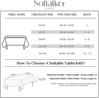 Softalker Outdoor Checkered Tablecloth Rectangle, Spring Summer Linen Cotton Gingham Table Cloth with Tassel, Heavy Duty Wrinkle Free Buffalo Plaid Table Cover for Picnic Camping - 55 x 102 Inch, Sage